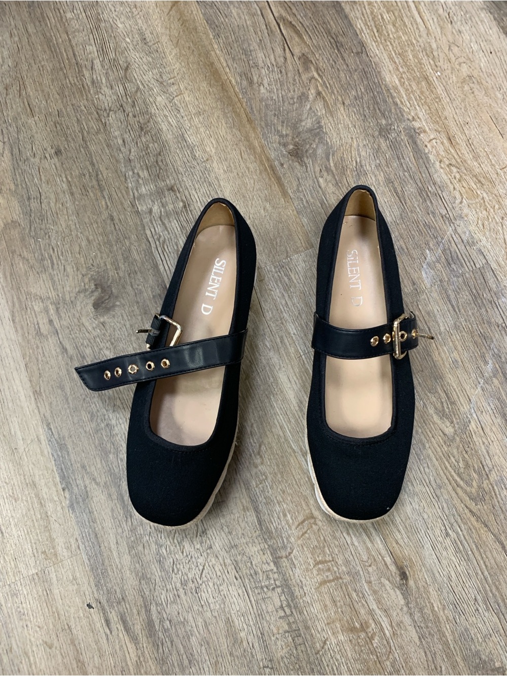 Silent D Mimi Black Mary Jane platforms with Gold Buckles
